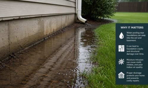 A picture showing the effect of water pooling near your foundations