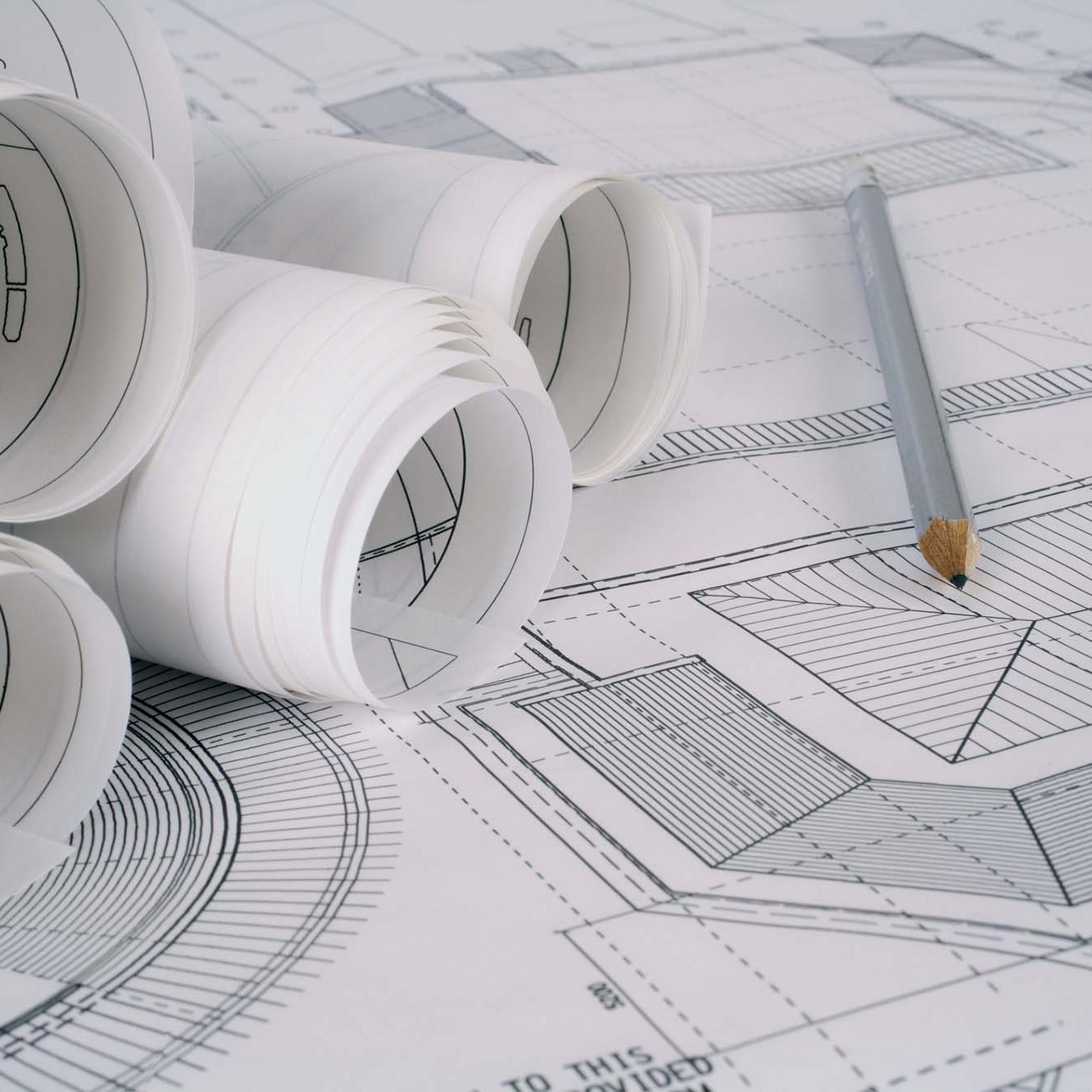 Architect plans and rolls used in construction